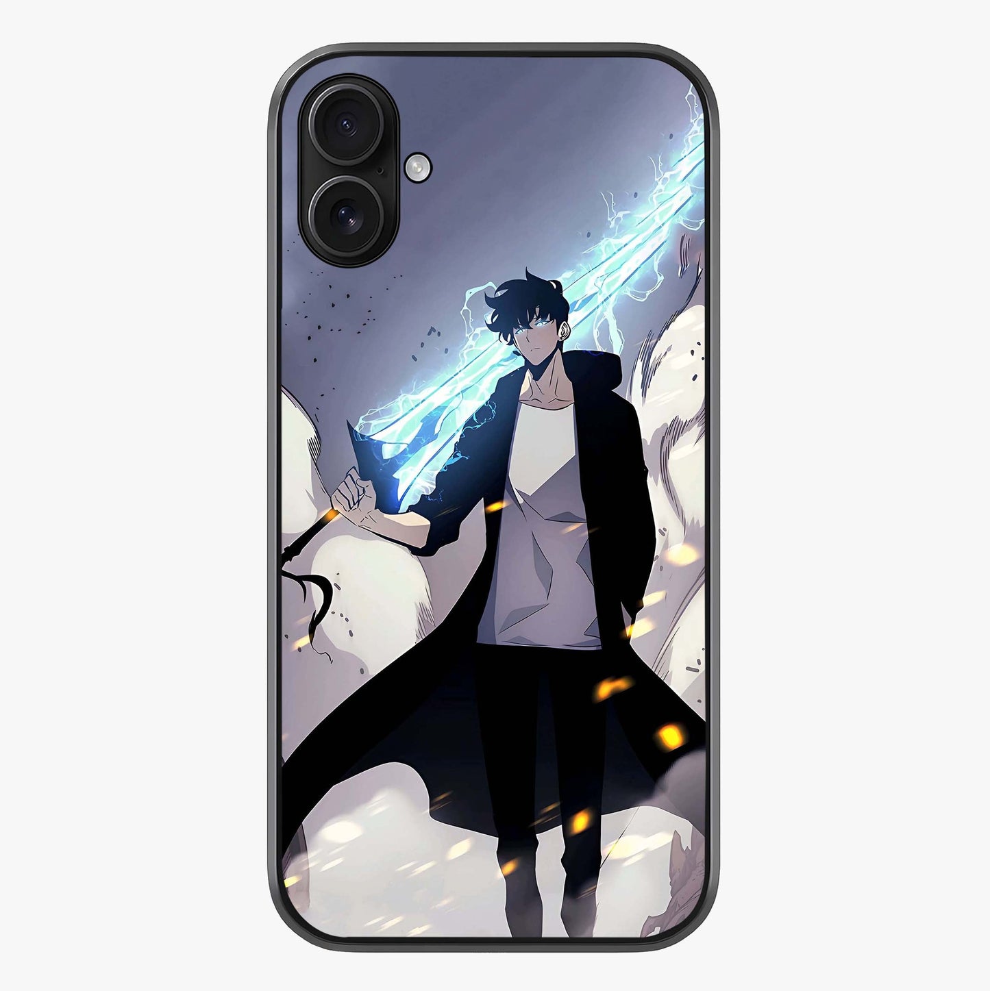 Dark Lightning Anime Warrior Glass Case showing full back design in clean flat view with glossy glass finish.