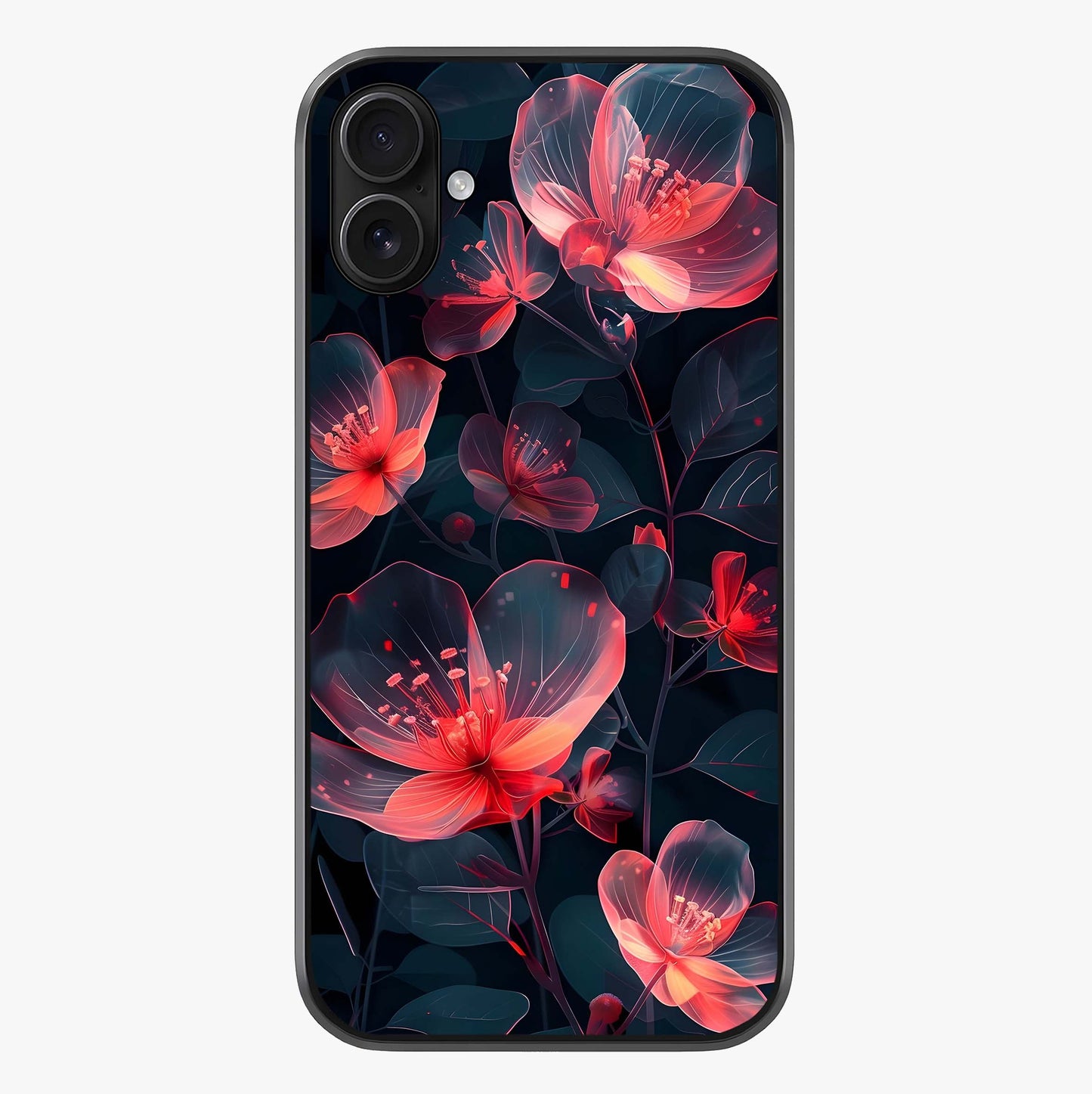 Dark Shade Of Flower Glass Case showing full back design in clean flat view with glossy glass finish.