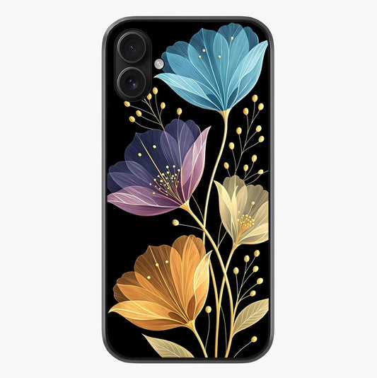 Delicate Multicolor Flowers Glass Case showing full back design in clean flat view with glossy glass finish.