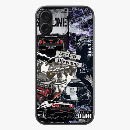 Die Young Glass Case showing full back design in clean flat view with glossy glass finish.
