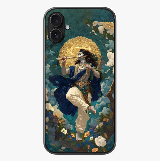 Divine Krishna Art Glass Case showing full back design in clean flat view with glossy glass finish.