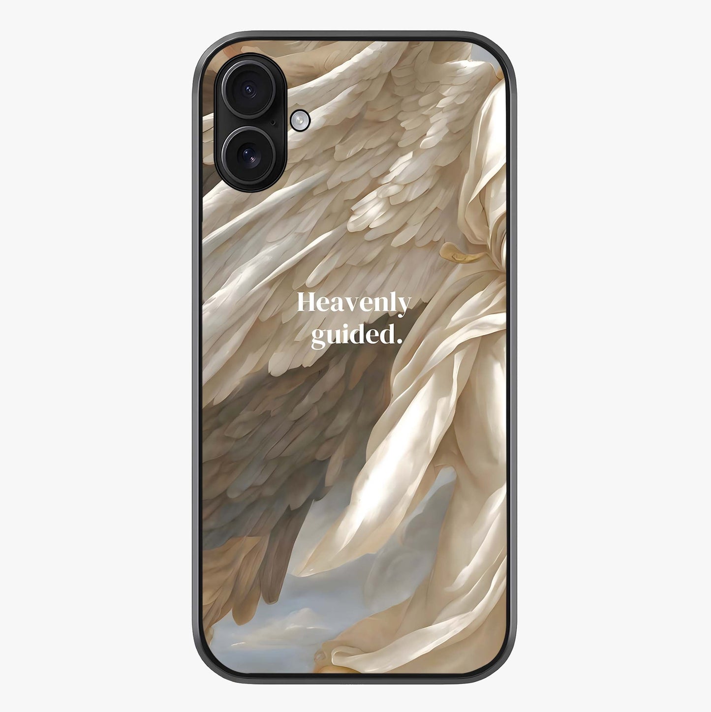 Divine Winged Grace Glass Case showing full back design in clean flat view with glossy glass finish.