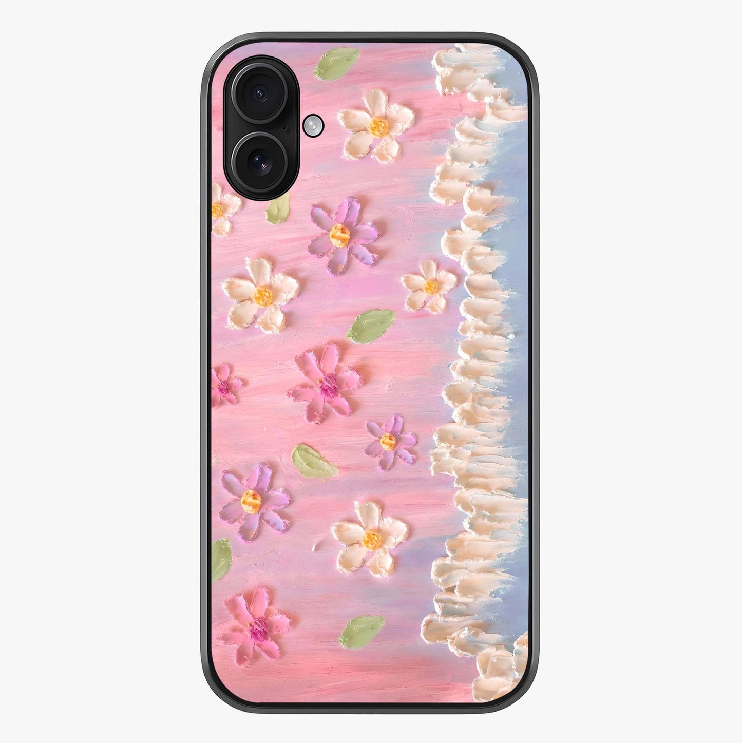 Dreamy Painted Garden Glass Case showing full back design in clean flat view with glossy glass finish.