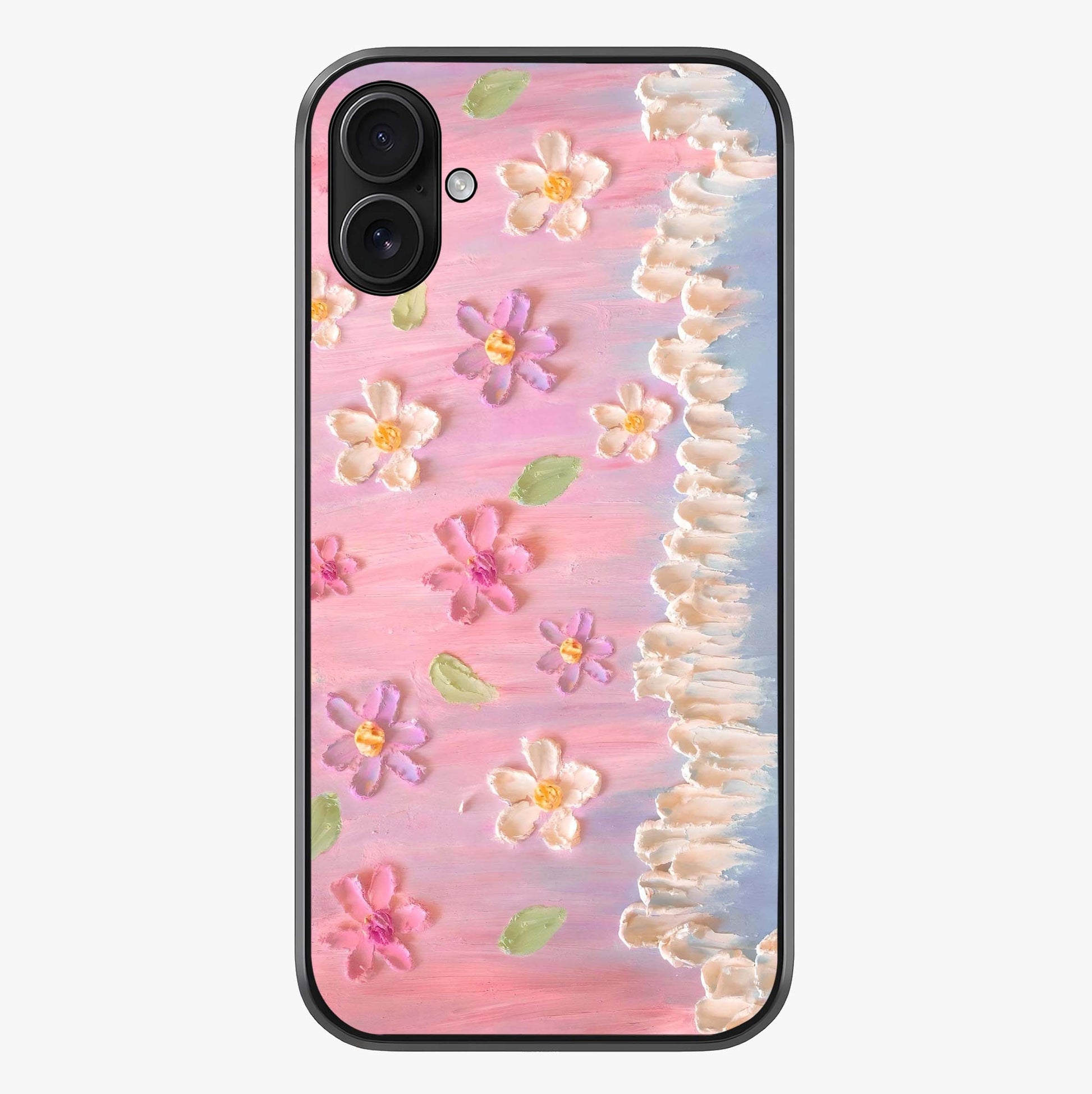 Dreamy Painted Garden Glass Case showing full back design in clean flat view with glossy glass finish.