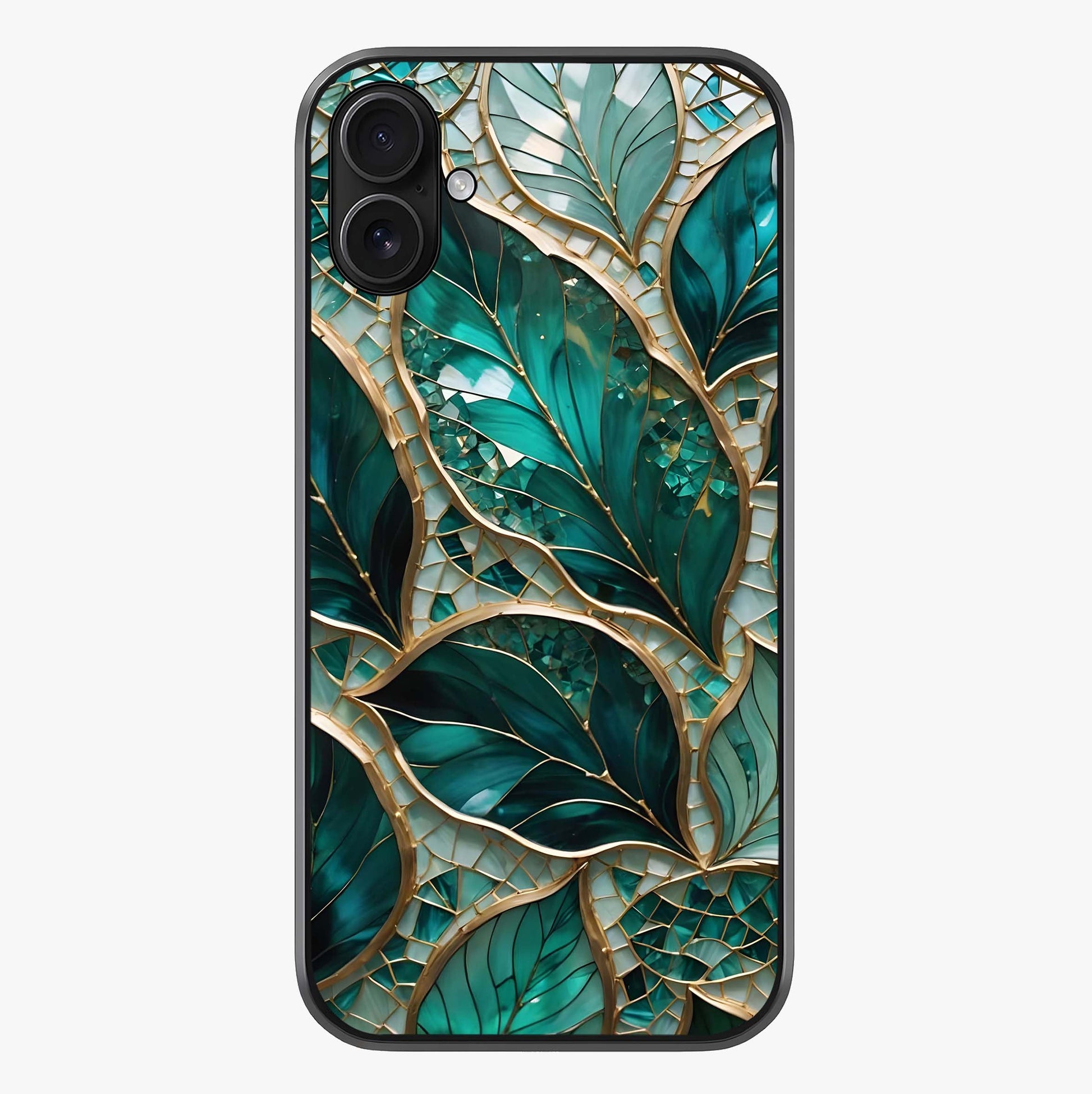 Emerald Leaf Glass Glass Case showing full back design in clean flat view with glossy glass finish.