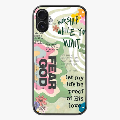 Faith Over Fear Glass Case showing full back design in clean flat view with glossy glass finish.