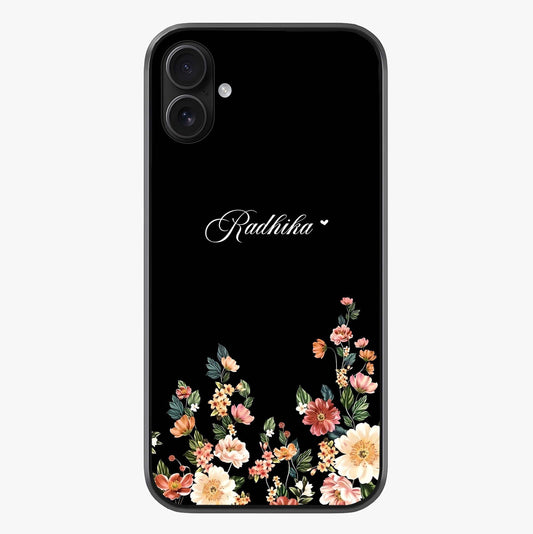 Floral Design With A Custom Personalized Name Glass Case showing full back design in clean flat view with glossy glass finish.