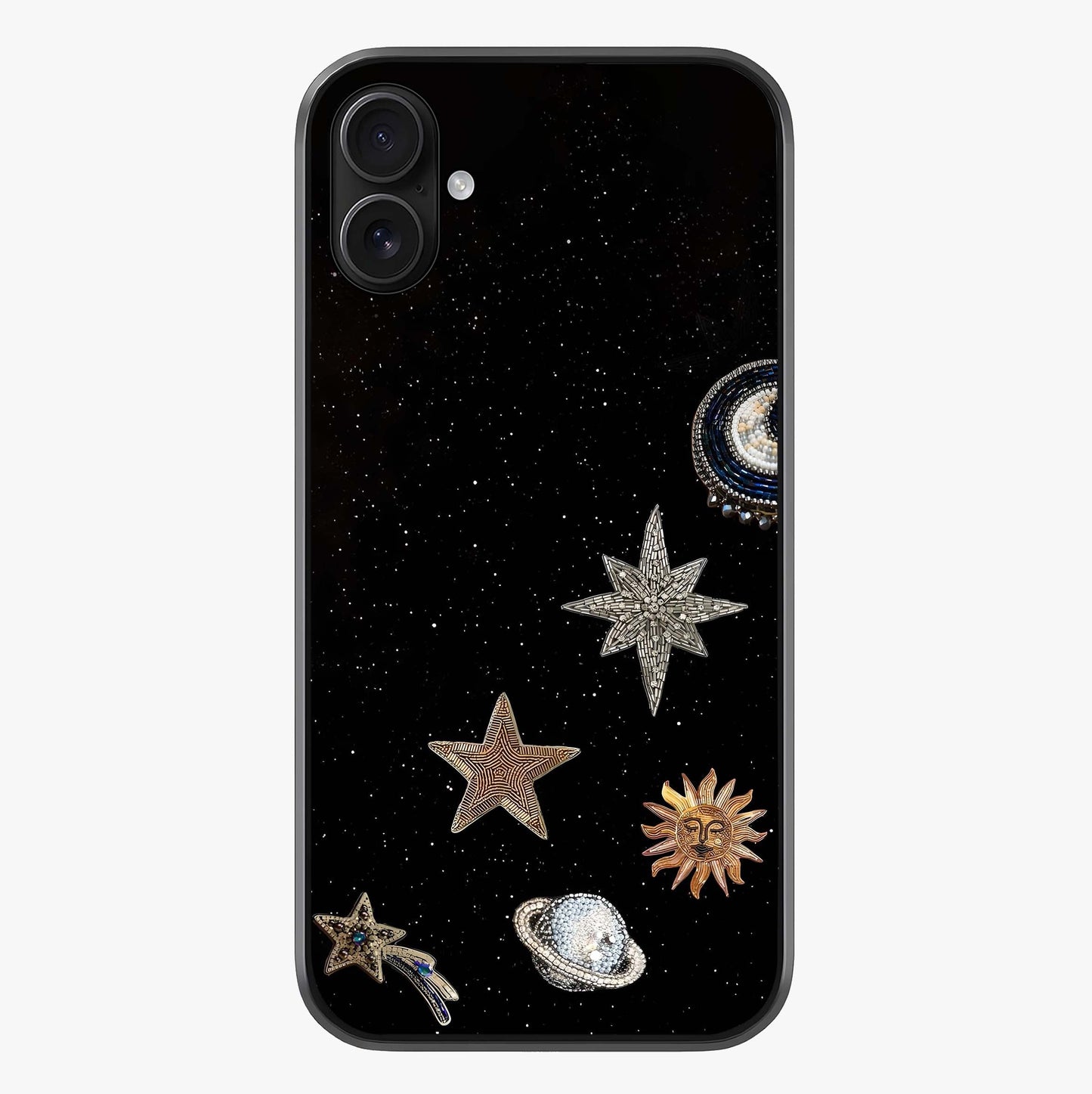 Galactic Charm Glow Glass Case showing full back design in clean flat view with glossy glass finish.
