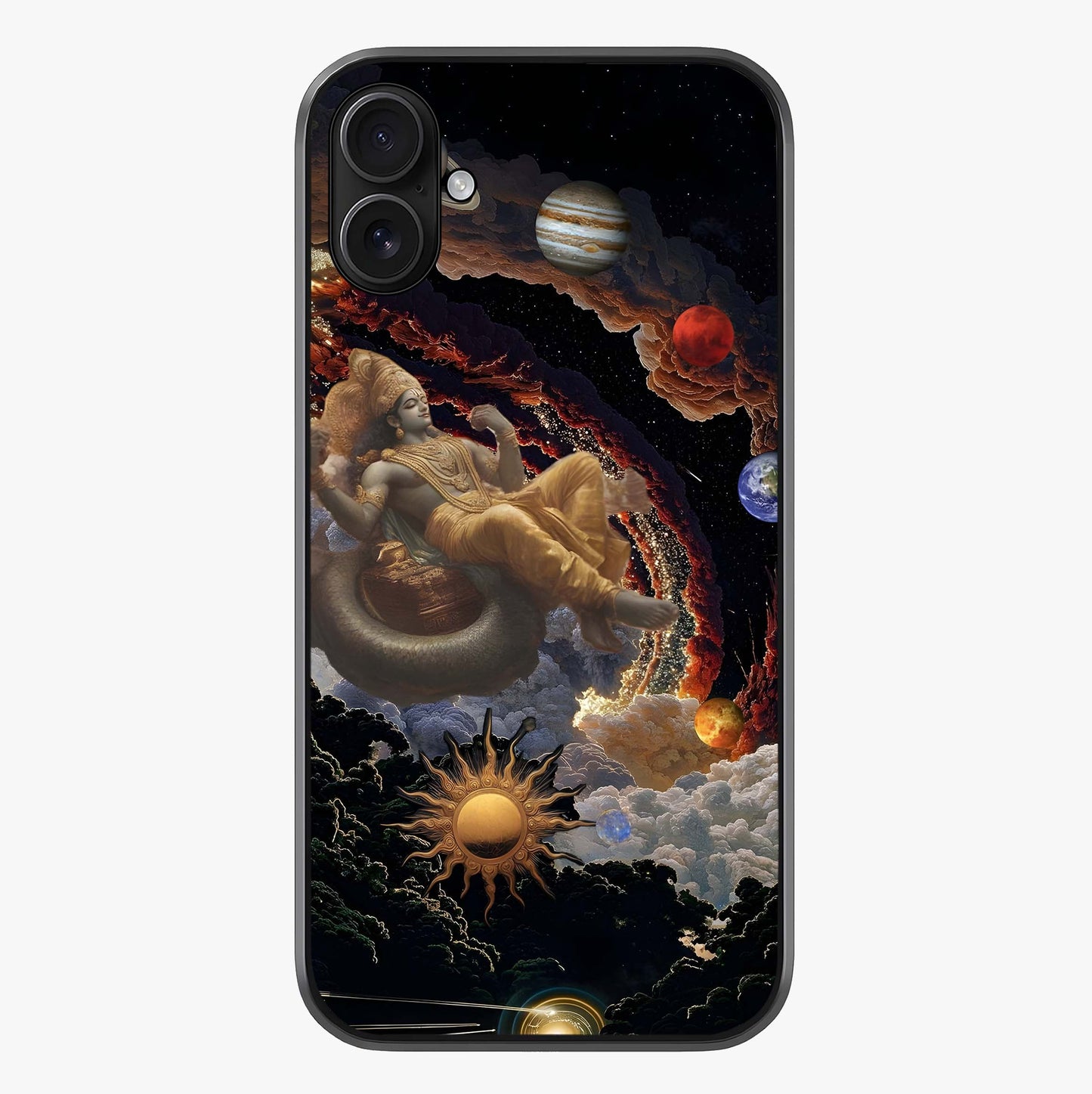 Galactic Divine God Glass Case showing full back design in clean flat view with glossy glass finish.