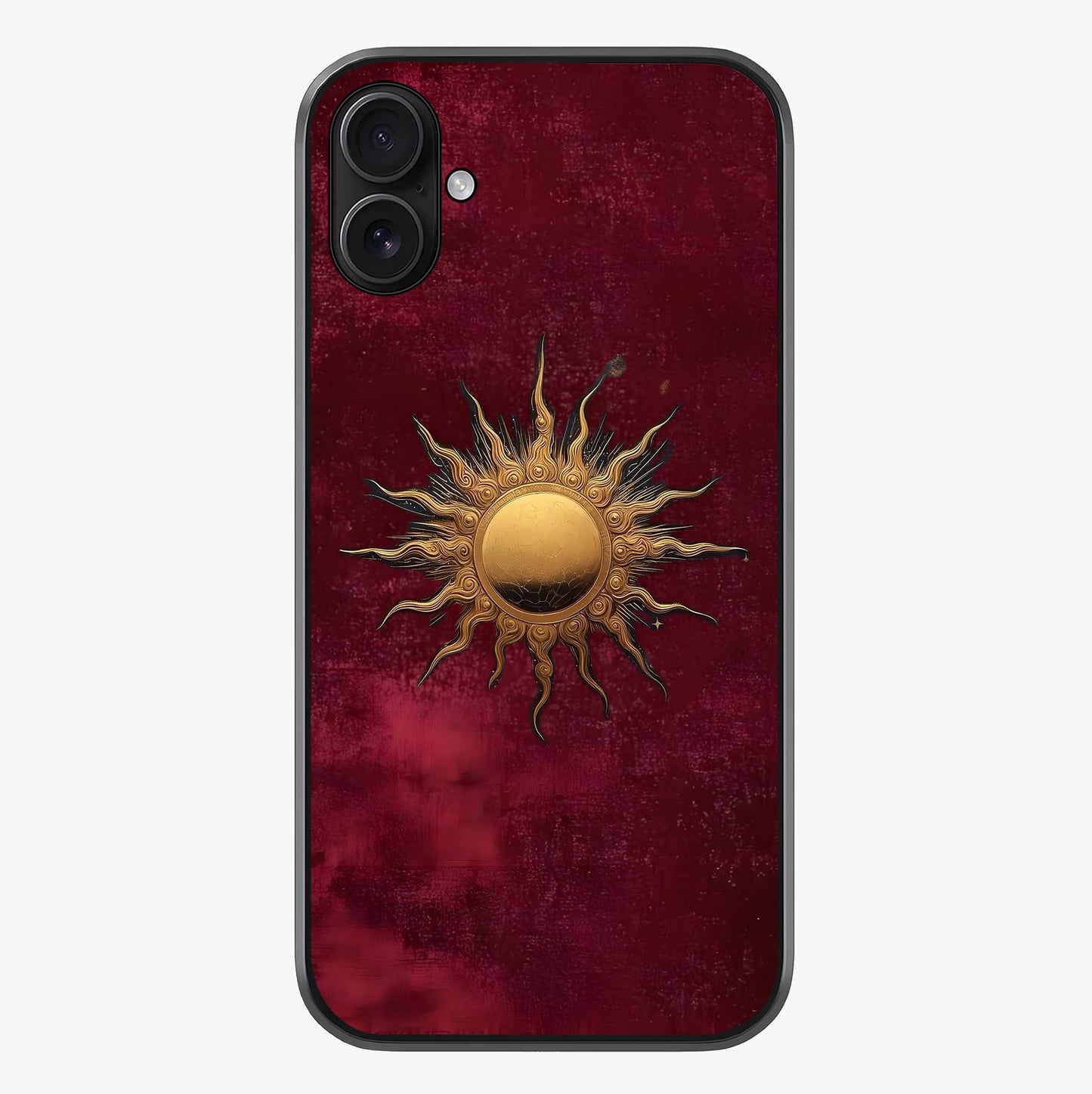 Golden Sun Minimalism Glass Case showing full back design in clean flat view with glossy glass finish.
