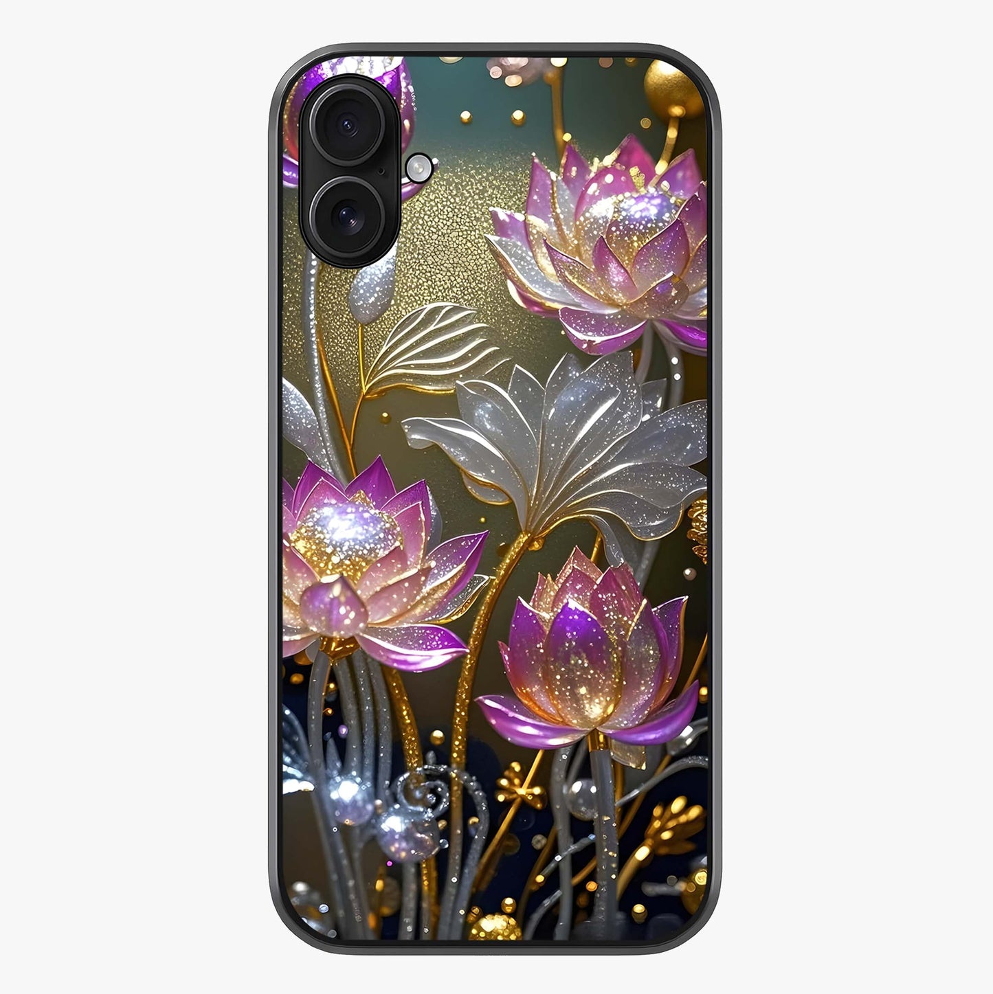 Golden Floral Majesty Glass Case showing full back design in clean flat view with glossy glass finish.