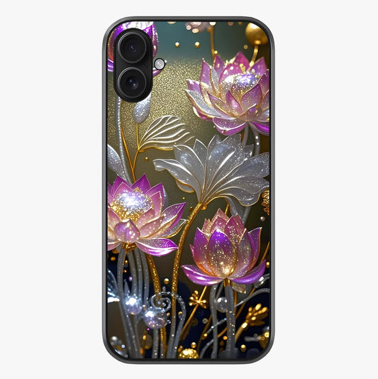 Golden Floral Majesty Glass Case showing full back design in clean flat view with glossy glass finish.