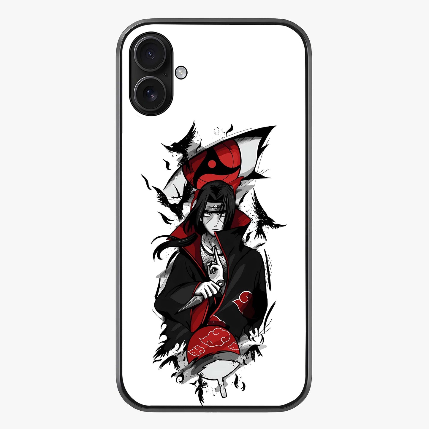 Itachi Limited Edition Naruto Anime Glass Case showing full back design in clean flat view with glossy glass finish.