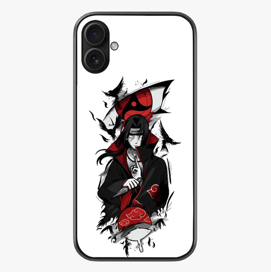 Itachi Limited Edition Naruto Anime Glass Case showing full back design in clean flat view with glossy glass finish.