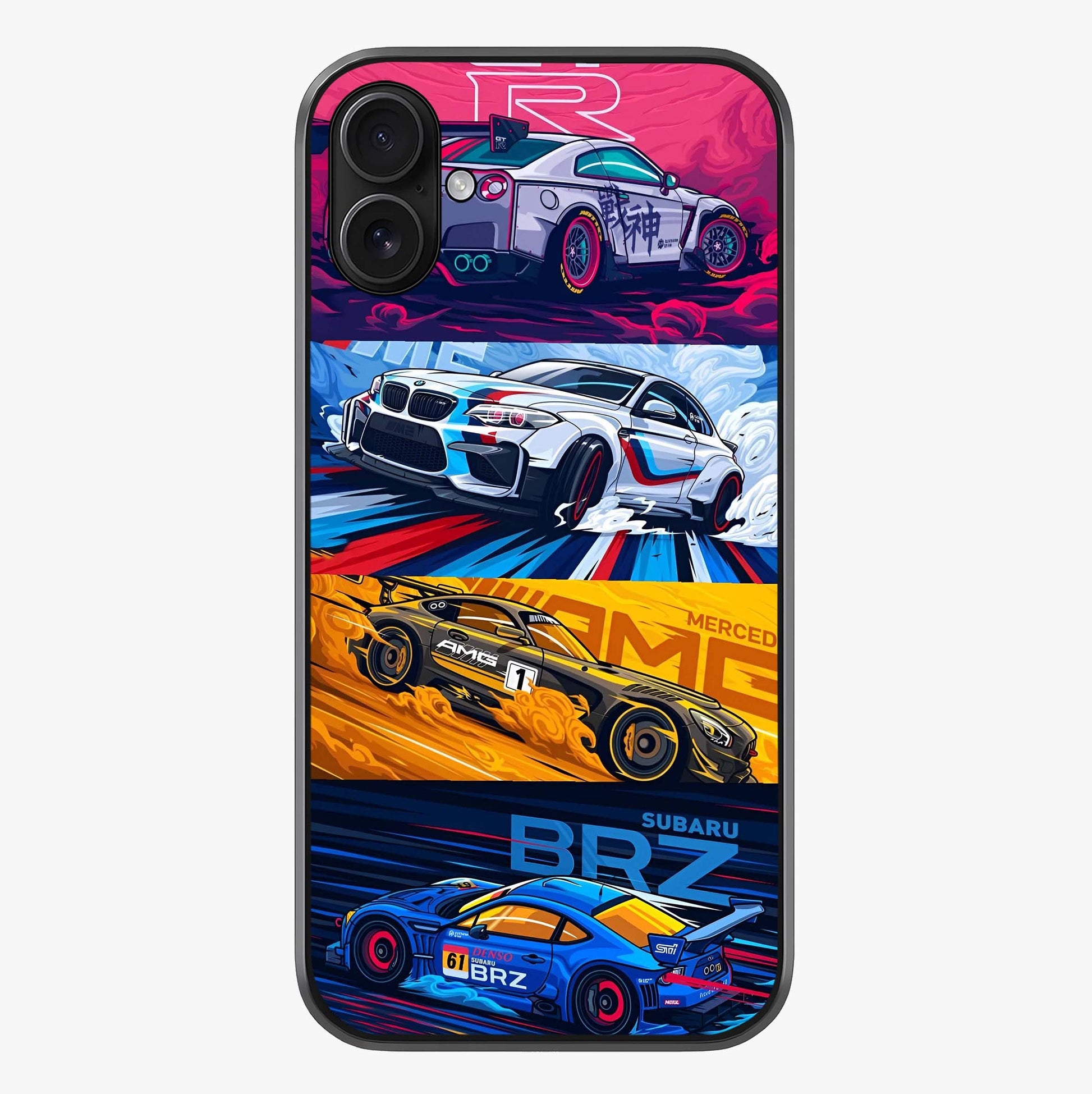 Jdm Sports Car Glass Case showing full back design in clean flat view with glossy glass finish.