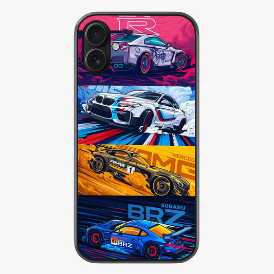Jdm Sports Car Glass Case showing full back design in clean flat view with glossy glass finish.