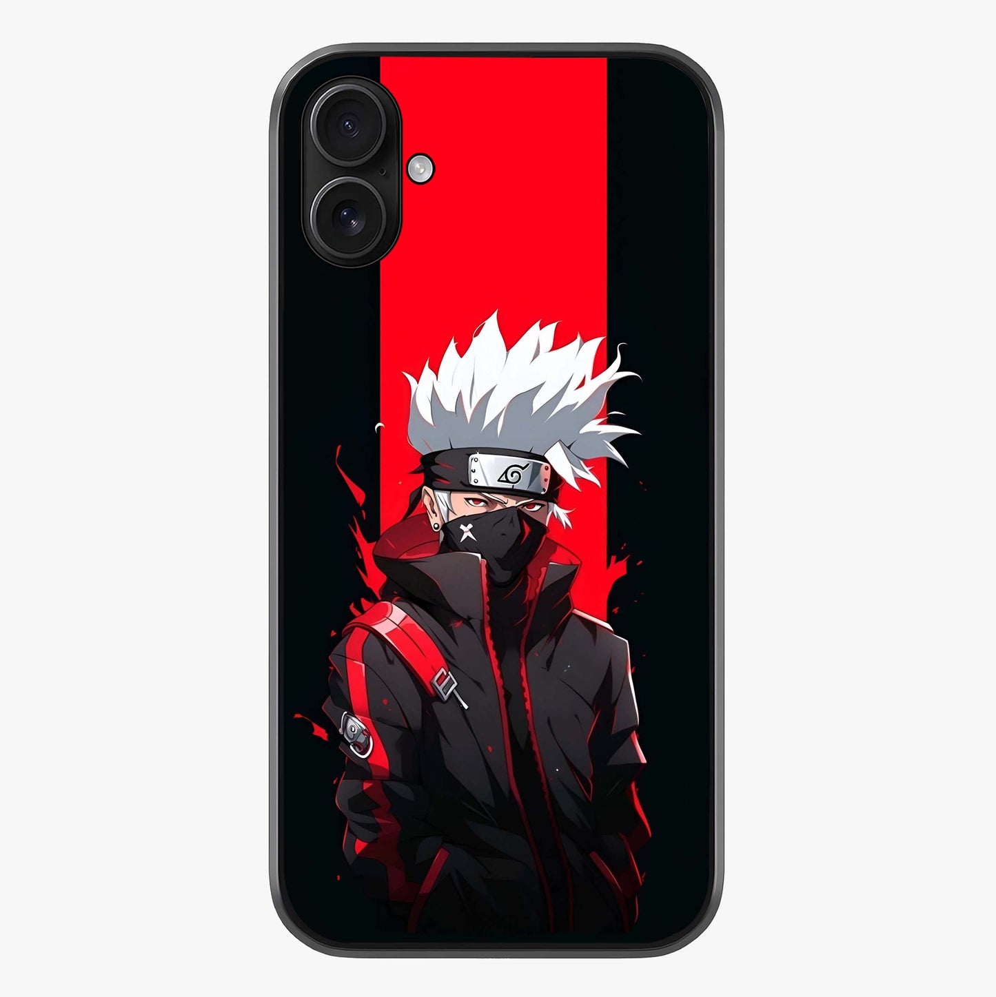 Kakashi Scarlet Shadow Glass Case showing full back design in clean flat view with glossy glass finish.