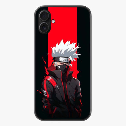 Kakashi Scarlet Shadow Glass Case showing full back design in clean flat view with glossy glass finish.