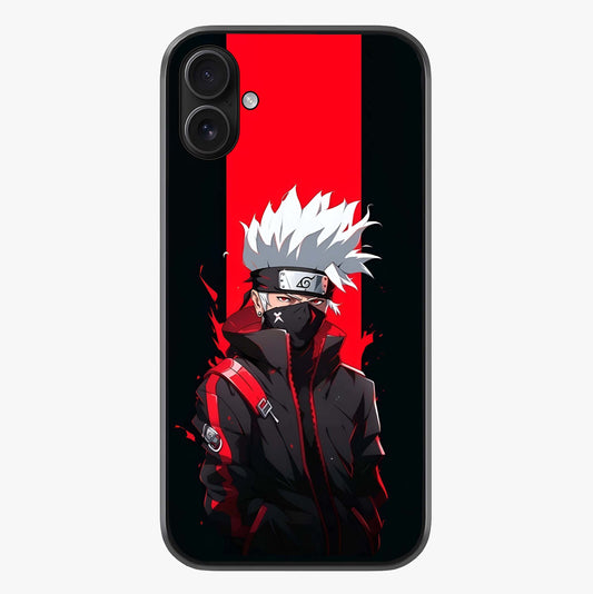 Kakashi Scarlet Shadow Glass Case showing full back design in clean flat view with glossy glass finish.