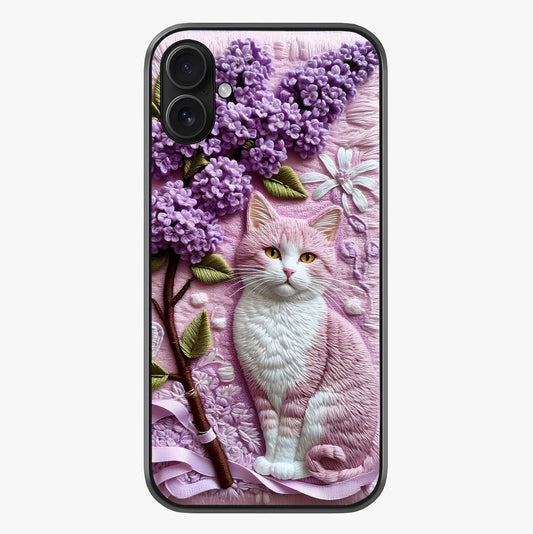 Lavender Cat Whimsy Glass Case showing full back design in clean flat view with glossy glass finish.