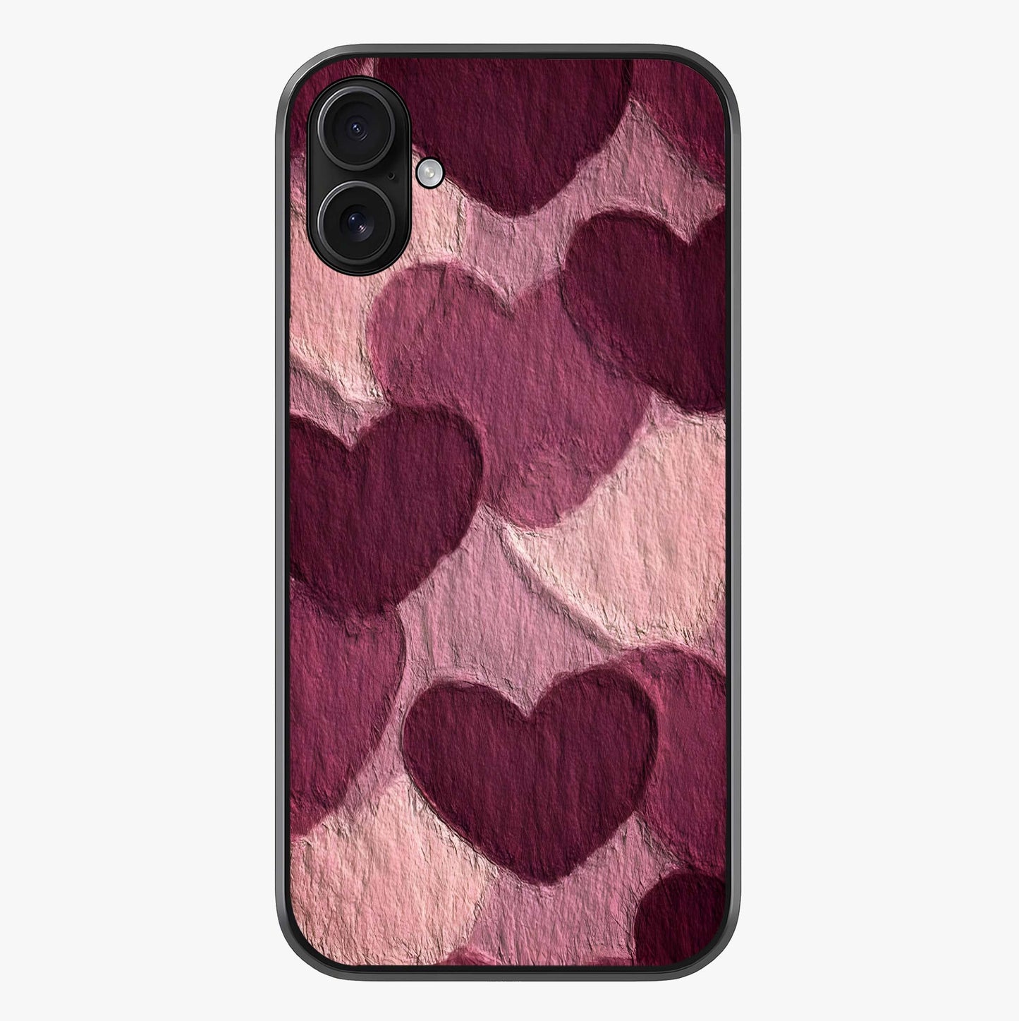 Layered Paper Hearts Glass Case showing full back design in clean flat view with glossy glass finish.