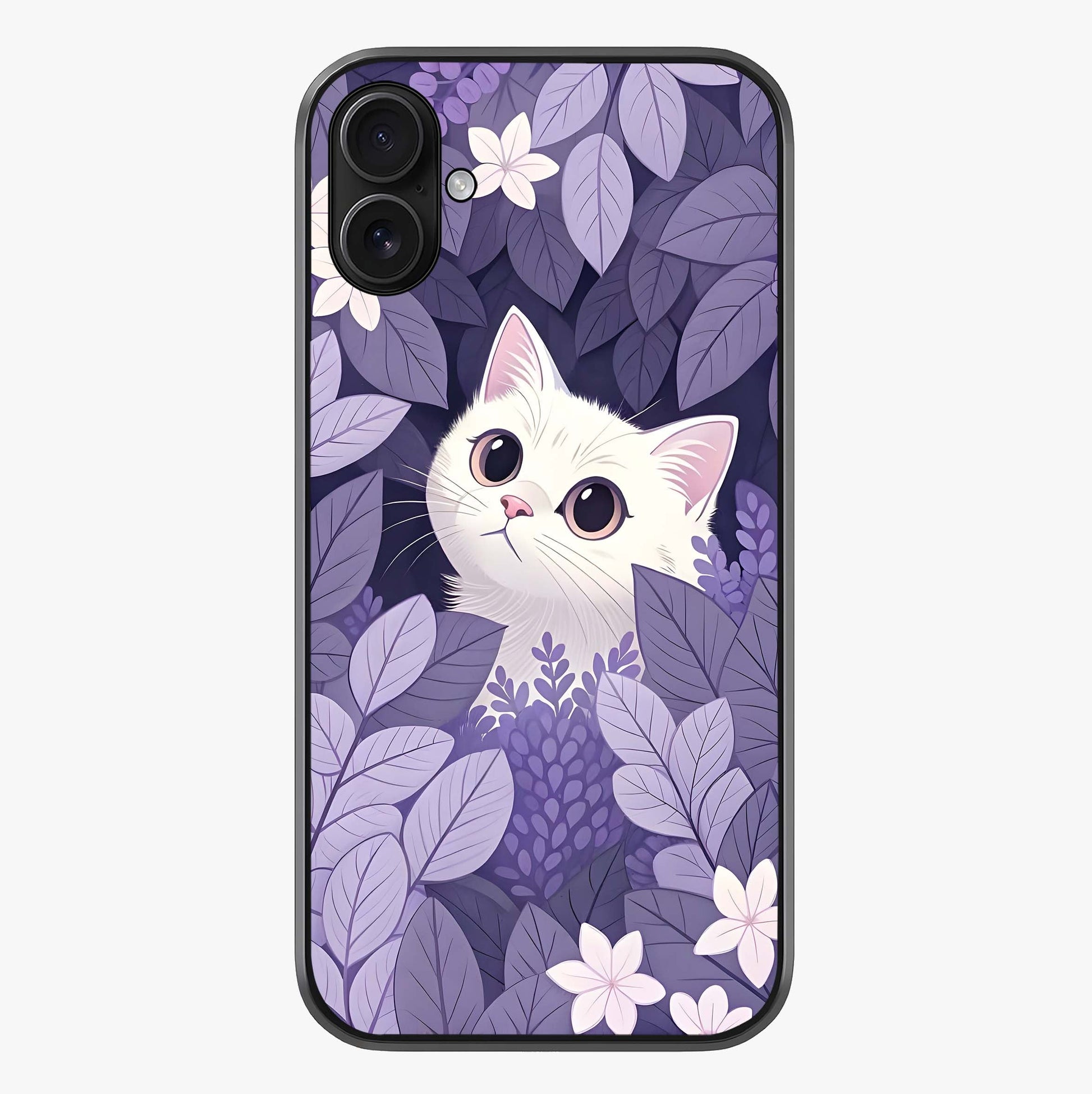 Lilac Hide Peek Cat Glass Case showing full back design in clean flat view with glossy glass finish.