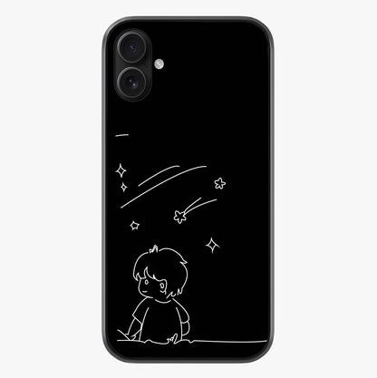Line Art Boy With Shooting Stars Glass Case showing full back design in clean flat view with glossy glass finish.