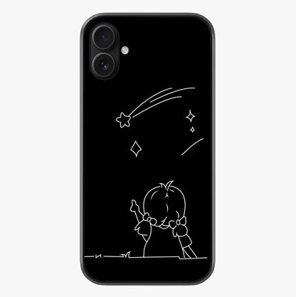 Line Art Girl With Shooting Stars Glass Case showing full back design in clean flat view with glossy glass finish.