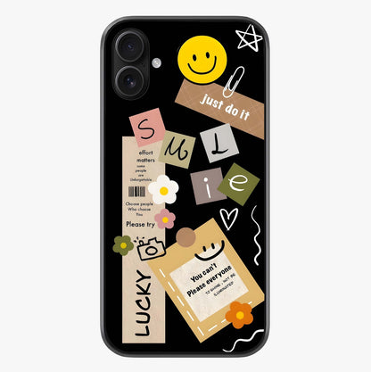 Lucky Aesthetic Collage Glass Case showing full back design in clean flat view with glossy glass finish.