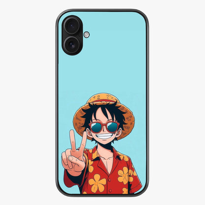 Luffy Summer Anime Vibe Glass Case showing full back design in clean flat view with glossy glass finish.