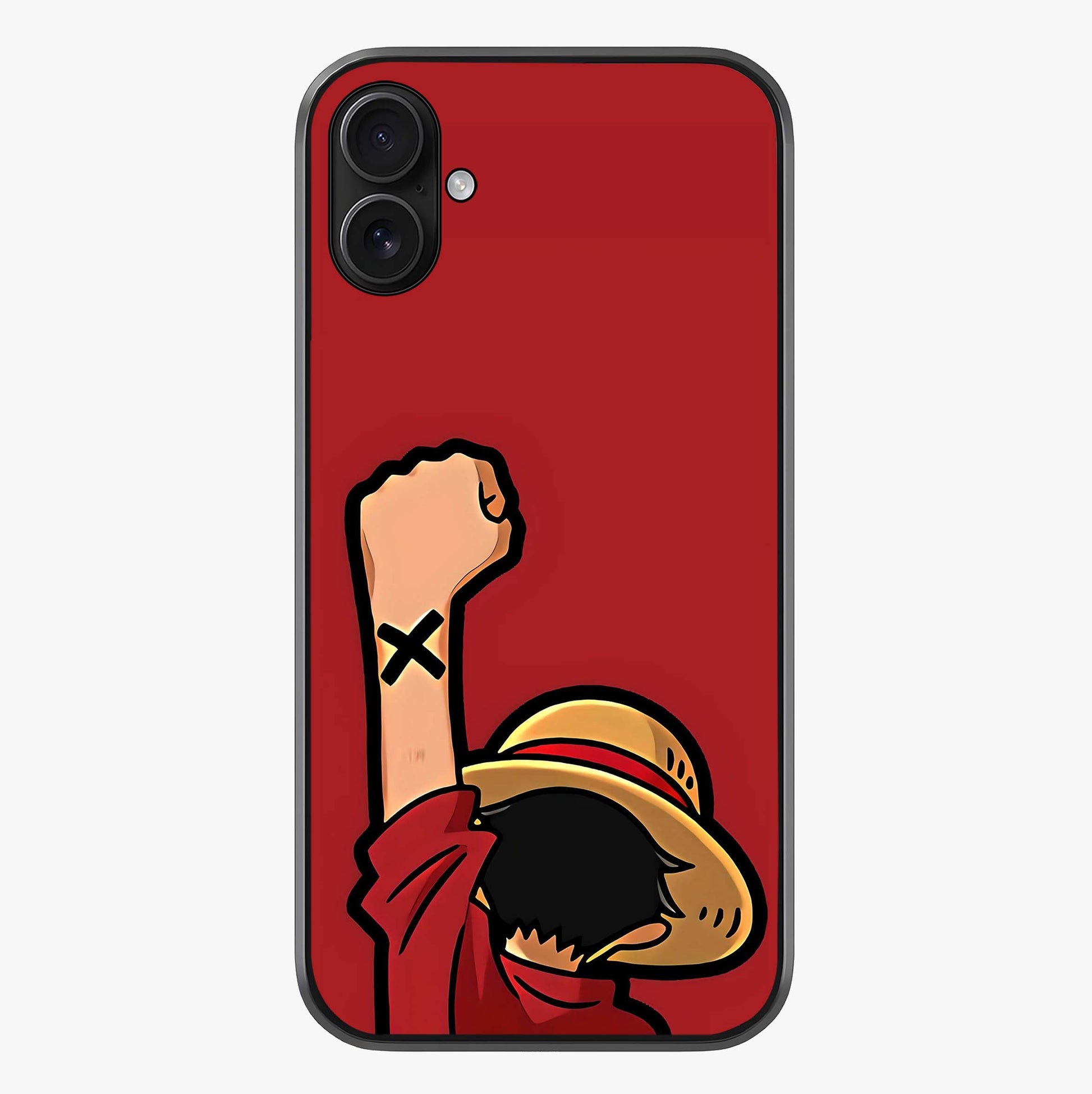 Luffy X Spirit Glass Case showing full back design in clean flat view with glossy glass finish.