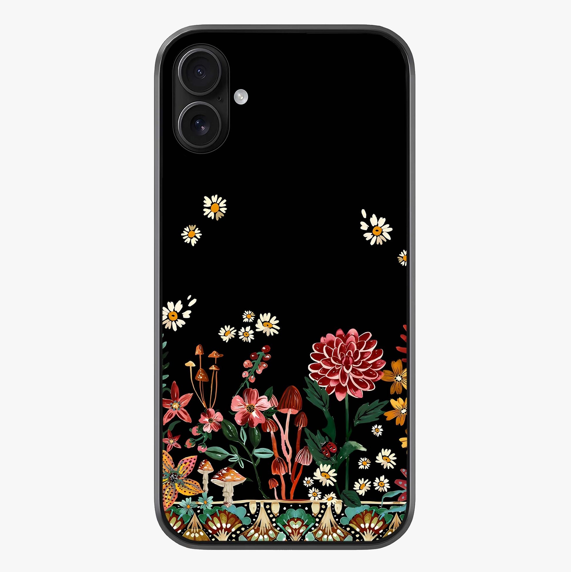 Midnight Bloom Pattern Glass Case showing full back design in clean flat view with glossy glass finish.