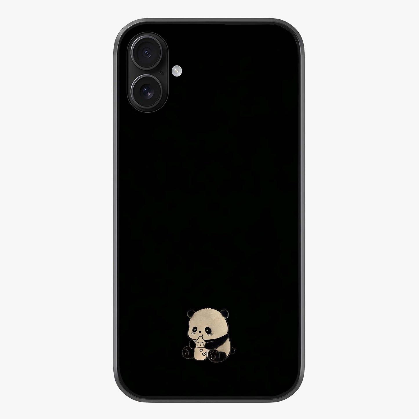 Midnight Panda Love Glass Case showing full back design in clean flat view with glossy glass finish.