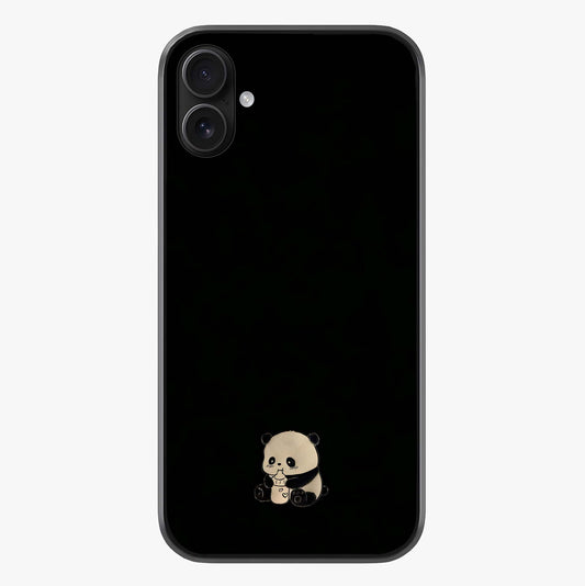 Midnight Panda Love Glass Case showing full back design in clean flat view with glossy glass finish.