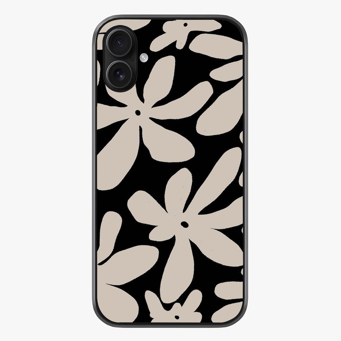 Monochrome Petal Dance Glass Case showing full back design in clean flat view with glossy glass finish.