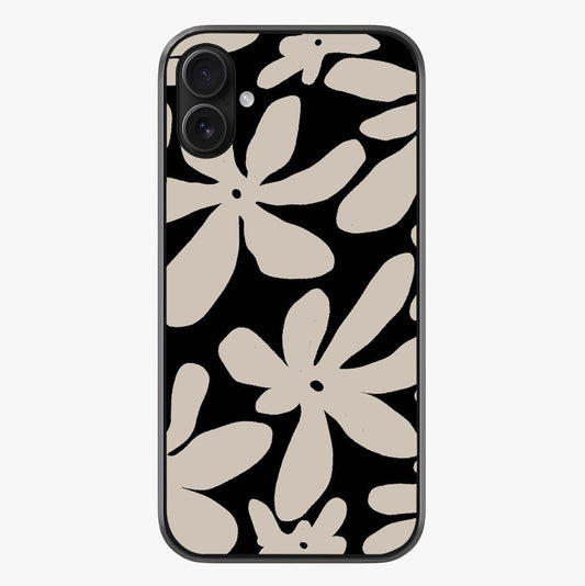Monochrome Petal Dance Glass Case showing full back design in clean flat view with glossy glass finish.