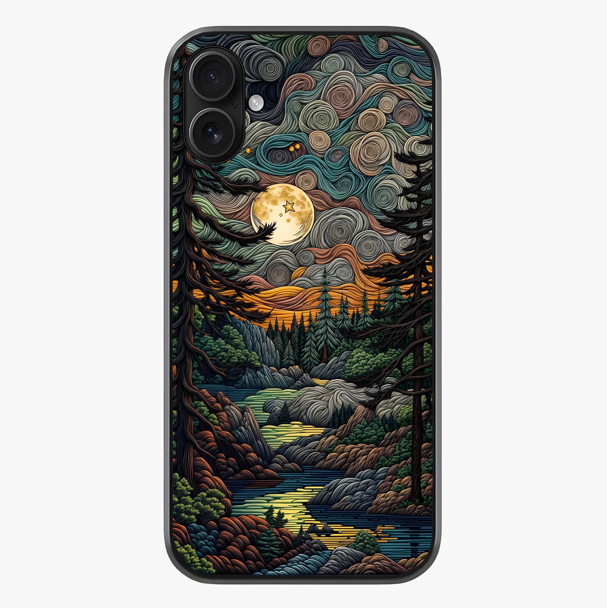 Moonlight Forest Dream Glass Case showing full back design in clean flat view with glossy glass finish.