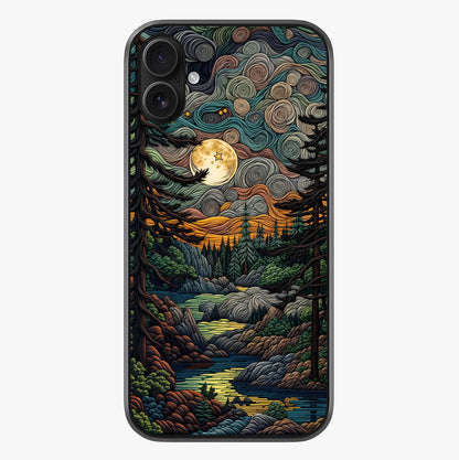 Moonlight Forest Dream Glass Case showing full back design in clean flat view with glossy glass finish.