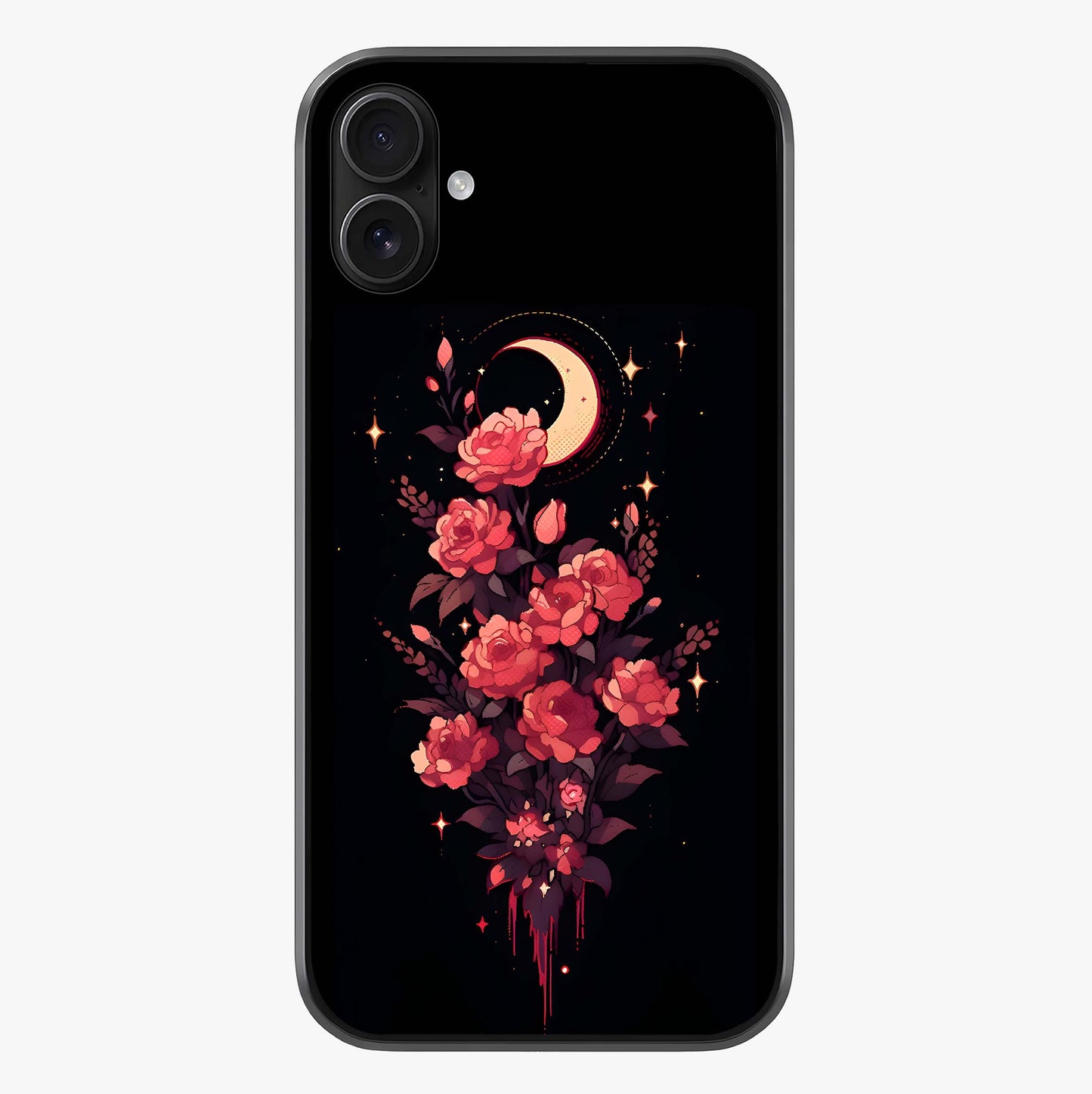 Moonlit Floral Elegance Glass Case showing full back design in clean flat view with glossy glass finish.