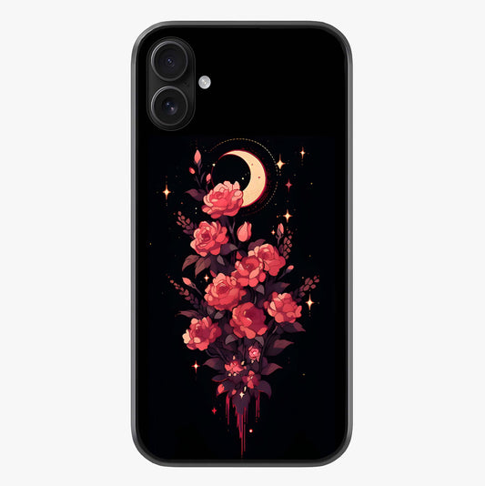 Moonlit Floral Elegance Glass Case showing full back design in clean flat view with glossy glass finish.
