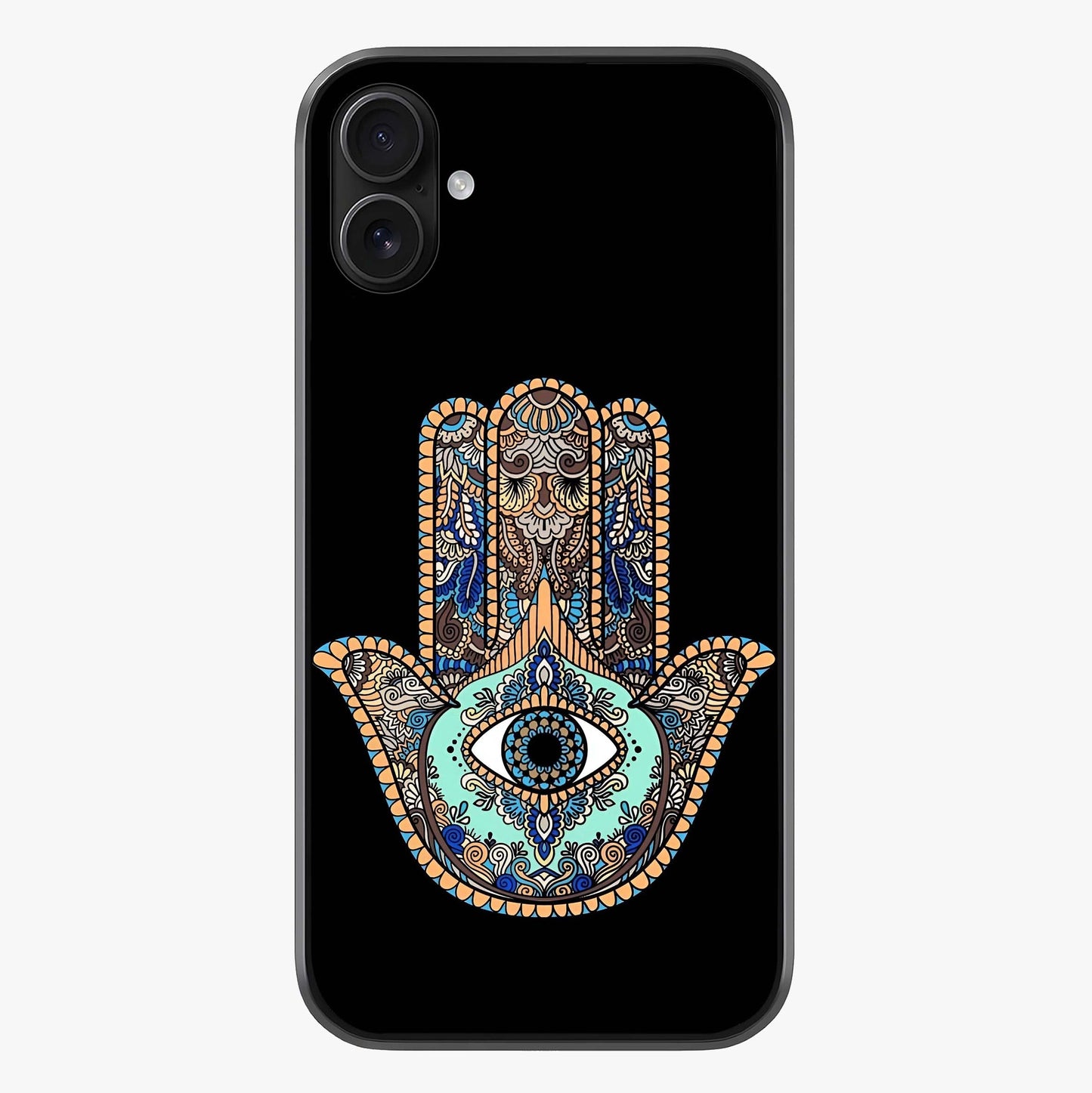 Mystic Hamsa Eye Glass Case showing full back design in clean flat view with glossy glass finish.