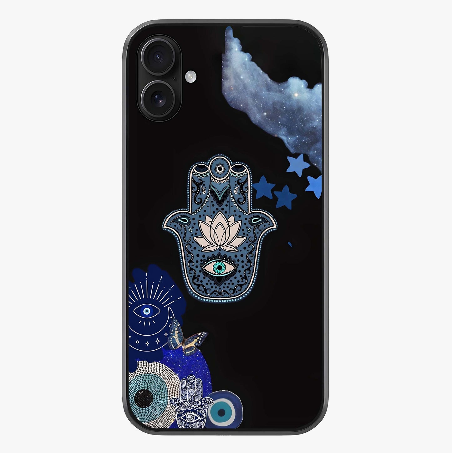 Mystic Hand Aura Glass Case showing full back design in clean flat view with glossy glass finish.