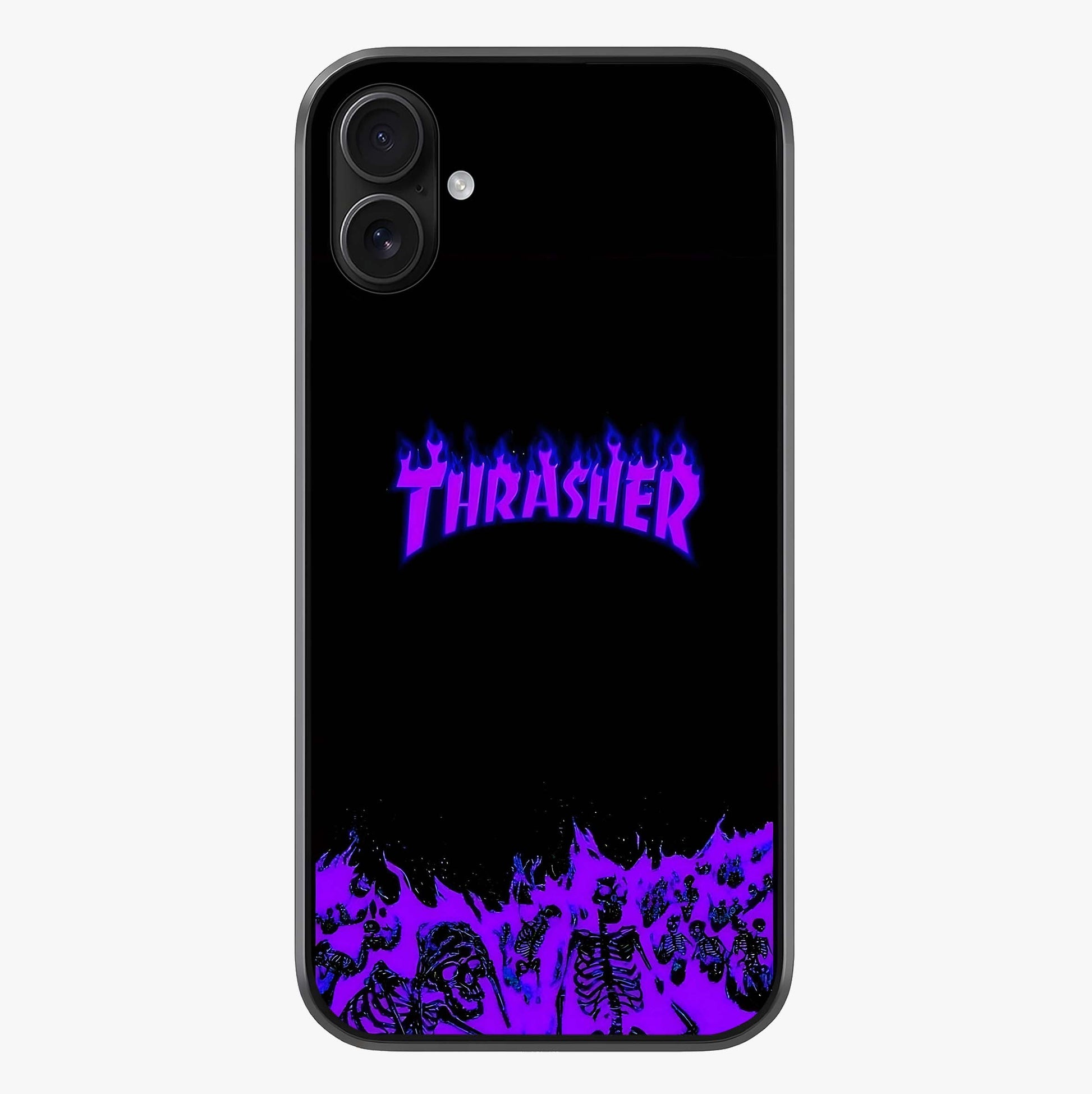 Neon Flame Riot Glass Case showing full back design in clean flat view with glossy glass finish.