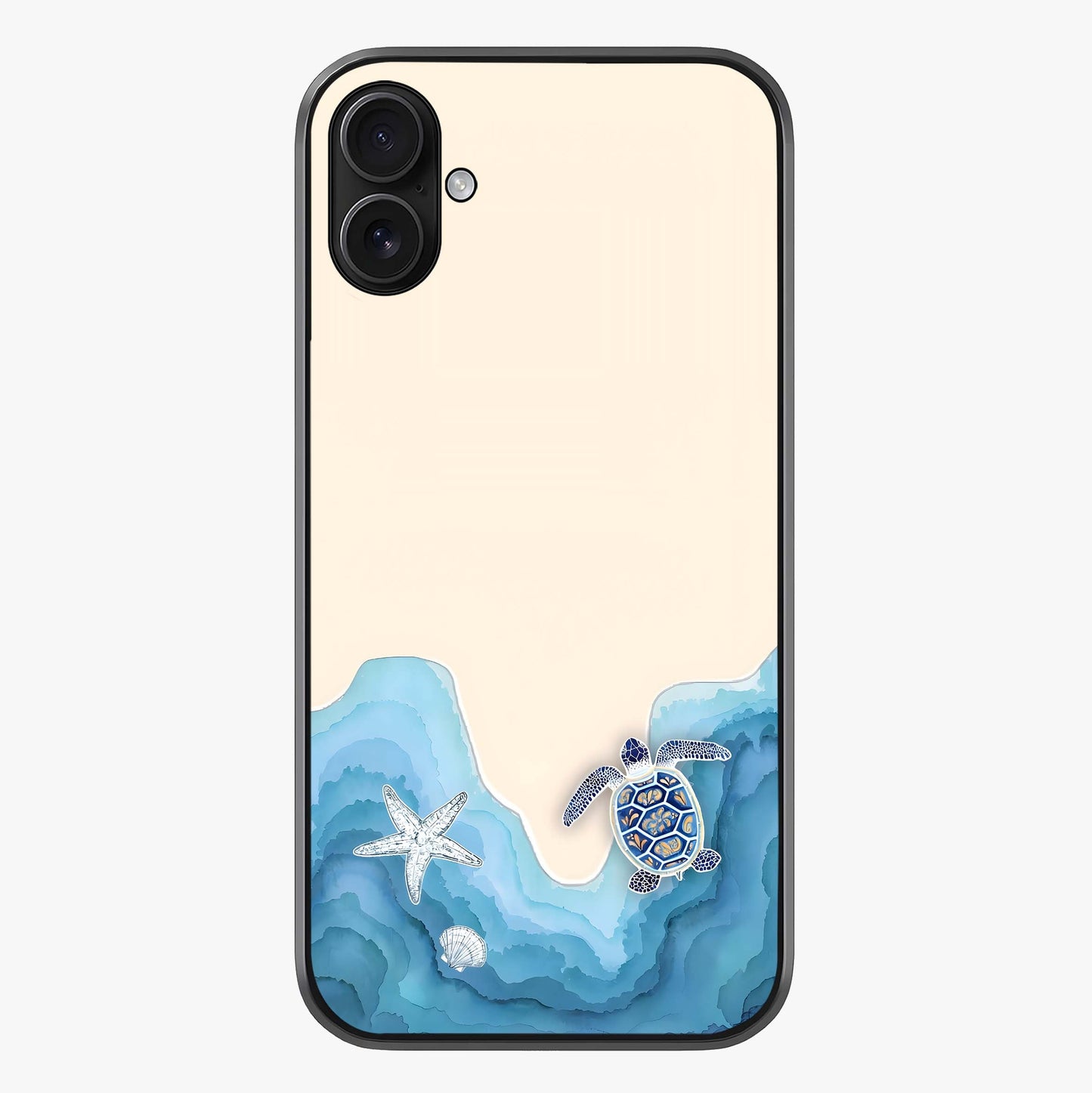 Ocean Drift Turtle Glass Case showing full back design in clean flat view with glossy glass finish.