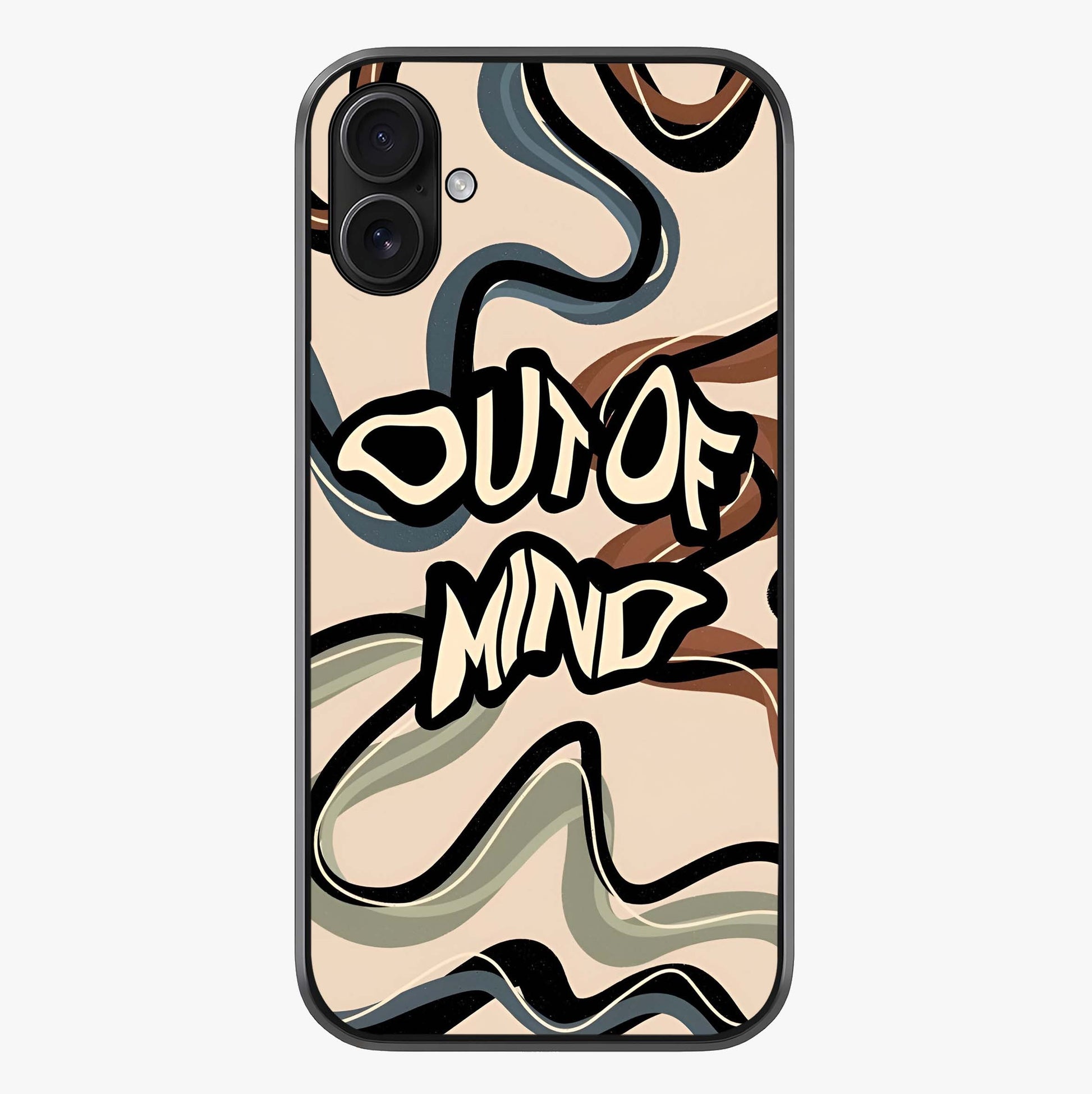 Out Of Mind Glass Case showing full back design in clean flat view with glossy glass finish.