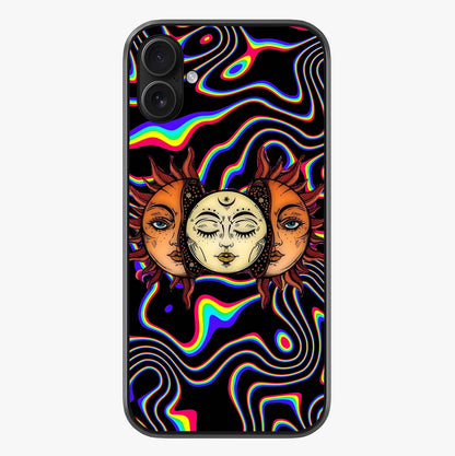 Psychedelic Sun Glass Case showing full back design in clean flat view with glossy glass finish.