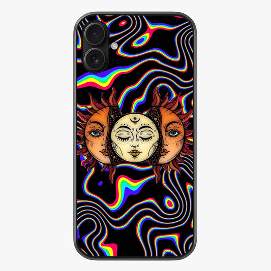 Psychedelic Sun Glass Case showing full back design in clean flat view with glossy glass finish.