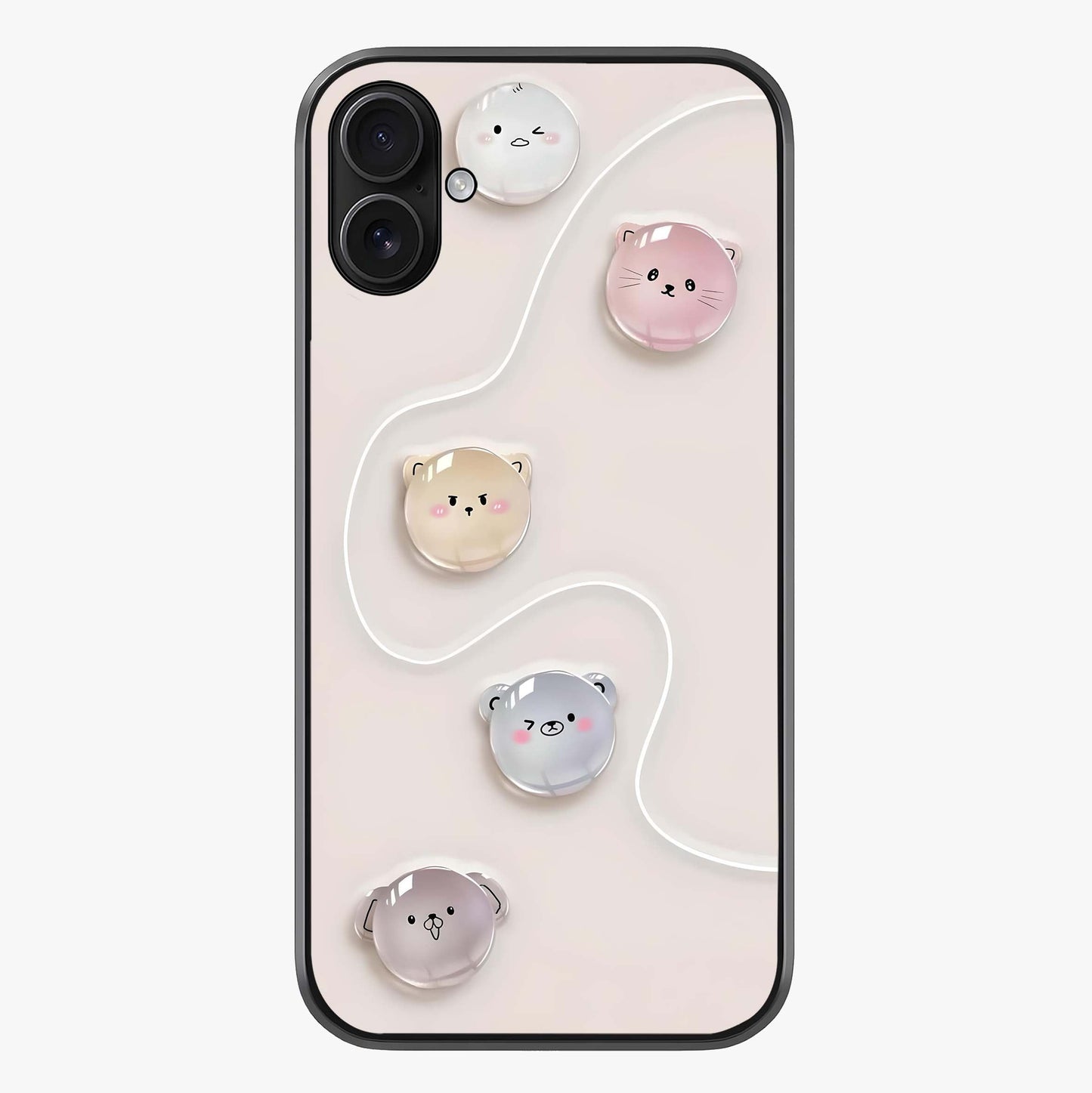 Puffy Face Parade Glass Case showing full back design in clean flat view with glossy glass finish.