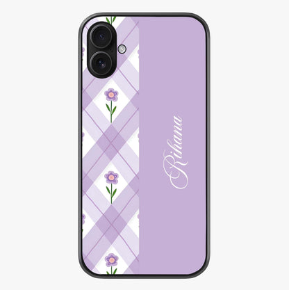 Purple Diamond Floral Glass Case showing full back design in clean flat view with glossy glass finish.
