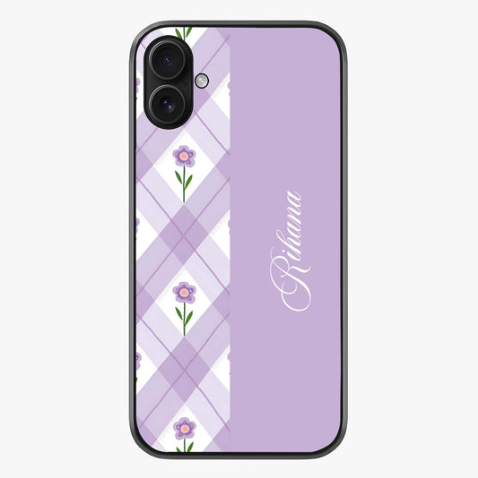 Purple Diamond Floral Glass Case showing full back design in clean flat view with glossy glass finish.